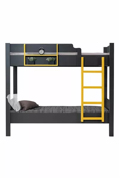 سرير بطابقين، سرير بطابقين قابل للفصل من آسيا، رمادي غامق - أصفر، 2 مرتبة كومفورت
