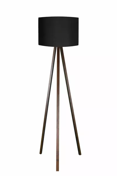 مصباح أرضي ثلاثي الأرجل مع قاعدة أسود وظل أسطواني بني