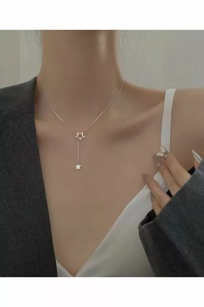 عقد أنيق بسلسلة ومصعد على شكل نجوم، عقد نسائي، عقد نجمة