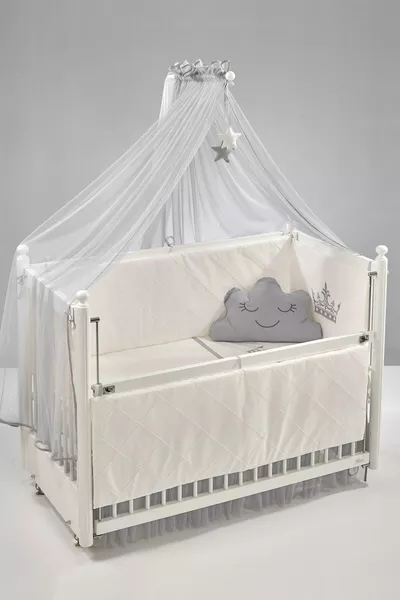 مهد هزاز خشبي جانبي من موندو آنه  سم (أبيض-رمادي موتو)