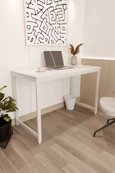 Бял работен маса, компютърен маса, офис маса, маса за хранене  x  см, с метални крака