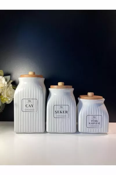 Ensemble de 3 bocaux de rangement pour thé, sucre et café en porcelaine avec couvercle en bambou sous vide, 3 tailles :  ml,  ml,  ml