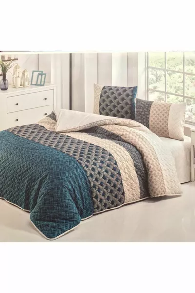 Kristal Turquoise 4-Season Quilted Double Duvet Cover Set
