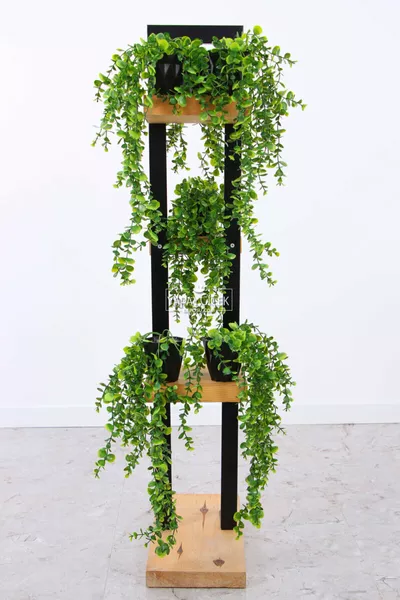 Artificial Flower Dense Leaf Green Eucalyptus Hanging Vine Plant (with Black Plastic Pot)  cm
