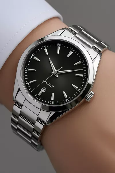 ساعة يد رجالية بسوار معدني فضي اللون للموسم الجديد مع سوار هدية، هدية ليوم الأب