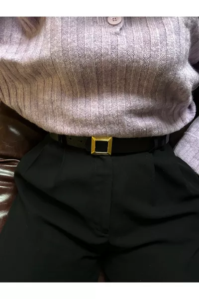 حزام نسائي ذهبي بمشبك مربّع وبتصميم منقوش، حزام خصر، حزام جاكيت، حزام فستان، حزام بنطال