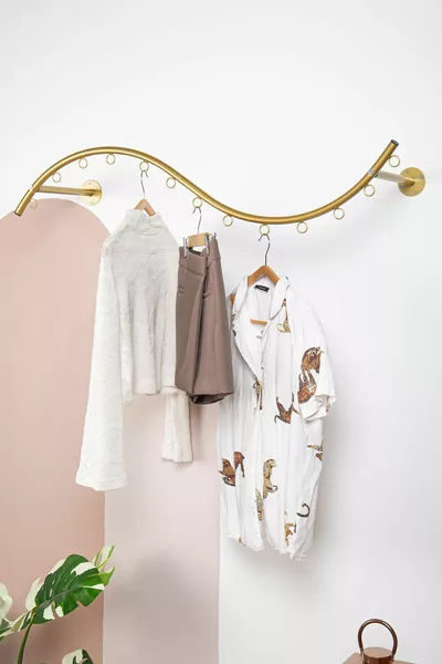 حامل ملابس معدني ذهبي HYPNOS للتثبيت على الحائط، علاقات للملابس، علاقات للملابس الجاهزة، شماعة حائط