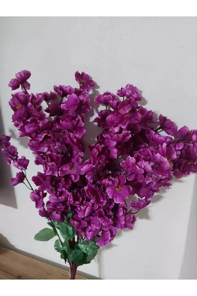1 Adet 9 Dallı Mor Bahar Dalı Saksı Vazo Dekor Süsü