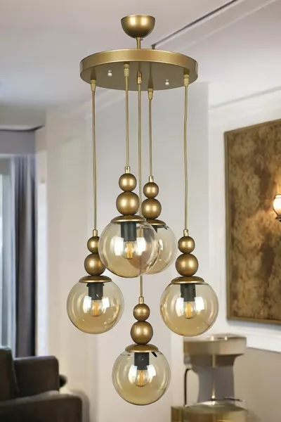 نجفة رياضية عتيقة ٥ مصابيح بزجاج العسل