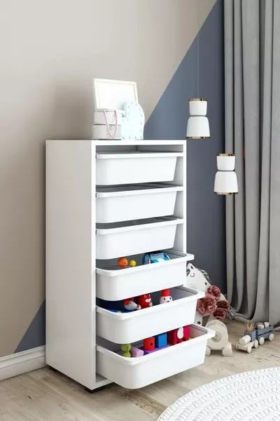 خزانة متعددة الأغراض بستة سلال، خزانة مطبخ، خزانة ألعاب للأطفال، منظم ألعاب