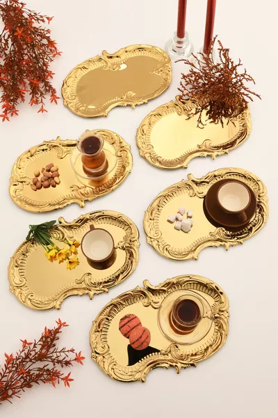 Plateau de Présentation de Café Silen Or - Modèle Cloud en Acier Inoxydable, Set de 6