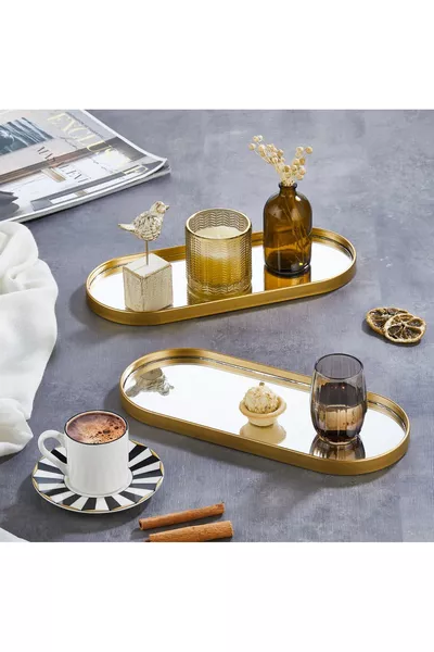 Золотая овальная подставка с зеркалом для сервировки, 2 шт., 