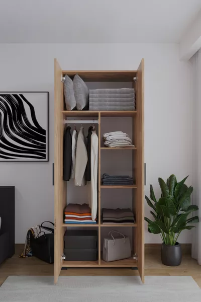 Niro 2-Door Wardrobe, with Hanging Rod and Shelves,  cm, Atlantic Pine