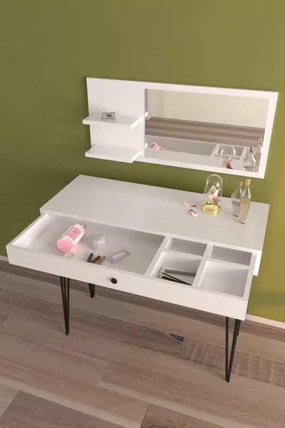 Vanity Makeup Table with Mirror and Drawers Jewelry Organizer Table White