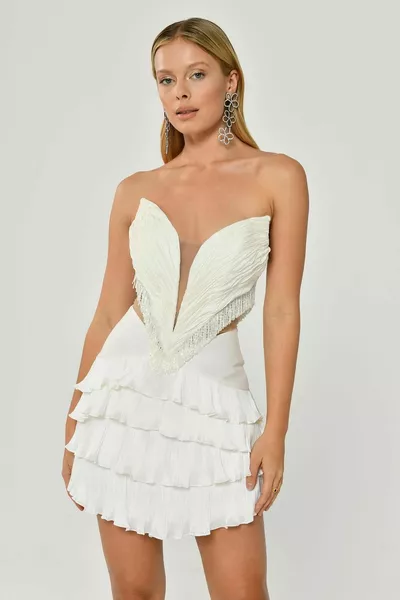 Strapless Pleated Layered Mini Evening Dress