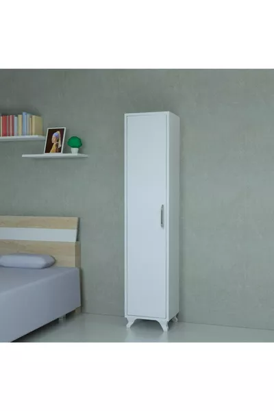 خزانة ملابس بيضاء متعددة الأغراض بأرفف