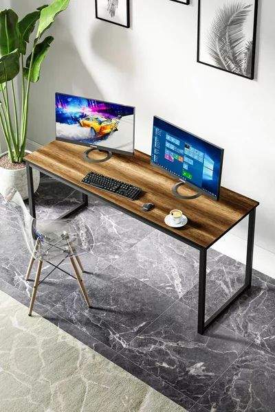  Metallgestell Schreibtisch -  cm - Nussbaum