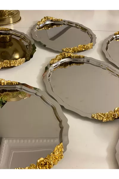 Набор из 6 овальных сервировочных и презентационных подносов из нержавеющей стали с ручками