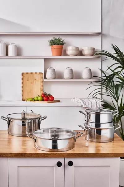 Vapor New Induktionsbasierte 8-teiliges Edelstahltopf-Set mit Sieb