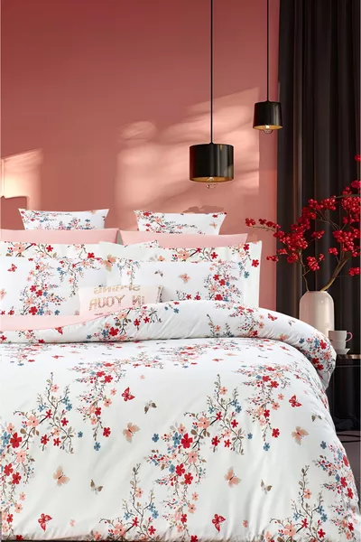 Duvet Cover Set with Fitted Sheet Double Size JUNGLE WHITE