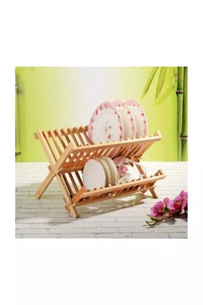 Бамбукова дървена сгъваема поставка за чинии