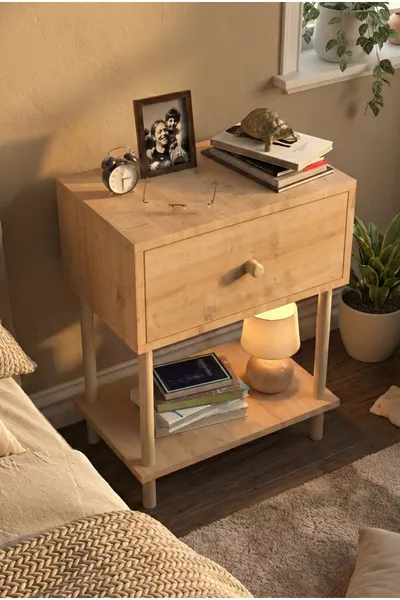 الطيّ مع رفّ خزانة جانبية حديثة لغرفة النوم منظم بجانب السرير خشبية القاعدة طاولة جانبية - بلوط الزفير