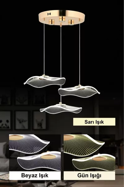 Hat 3-Light Remote Controlled Gold Three-Color LED Luxury Modern LED Chandelier