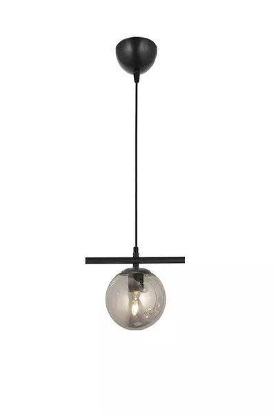 Модерен черен полилей с една крушка, стъкло с димно покритие, редичен модел