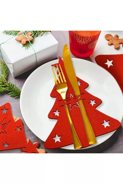 Red 6-Piece Christmas Set Decorative Spoon Holder - Christmas Decor