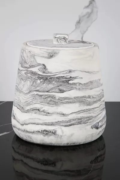 Ensemble de salle de bain en béton à motif marbre de  pièces Porte-savon solide et liquide, porte-brosse à dents, poubelle, bougeoir, plateau