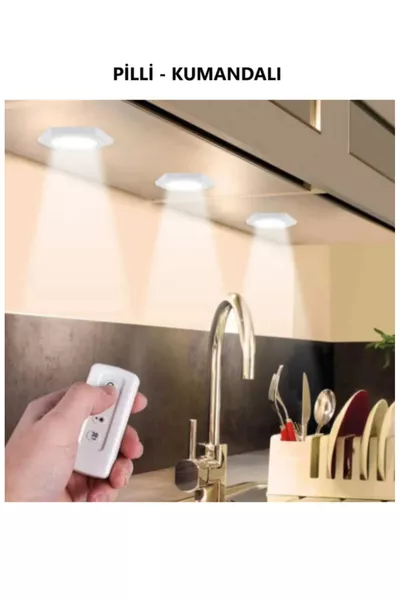 مصباح طاولة، وتحت كونتر المطبخ، وخزانة الحمام، وداخل الخزانة، مجموعة من 3 مصابيح LED تعمل بالبطارية ومع جهاز تحكم عن بُعد