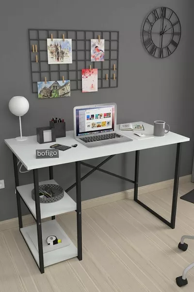  Cm 2-Shelf Work Desk Computer Desk Office Study Dining Table White