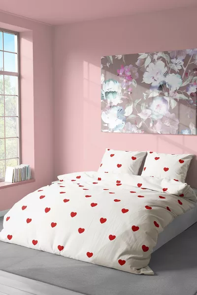 Cotton Double Duvet Cover Set | Duvet Cover and Pillowcase | Without Sheet, Heart Pattern