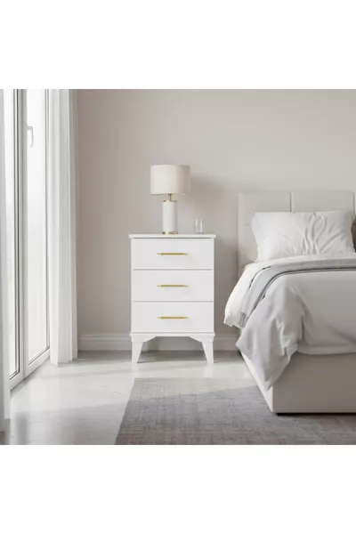 Table de chevet blanche à 3 tiroirs