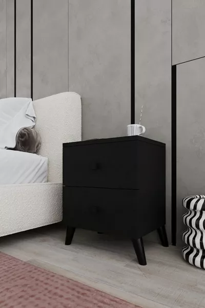 Нощно шкафче Arel с 2 чекмеджета, черно