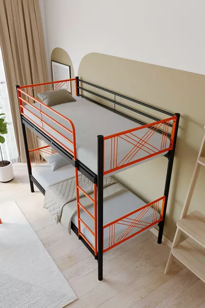 Двухъярусная кровать Mix Premium Metal, совместимая с матрасом, оранжевая, разборная