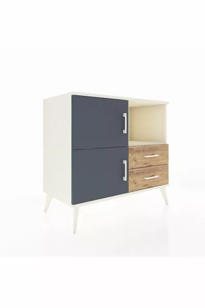 خزانة هايبرون برفانين ودرجين وغطائين، لون حجر القمر والفحم/الصنوبر