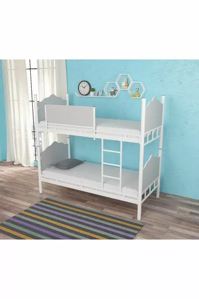 White Metal and Wood Bunk Bed