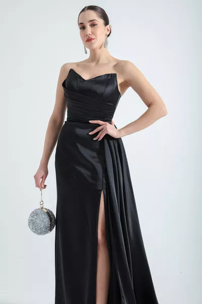 Robe de soirée longue bustier noire pour femme