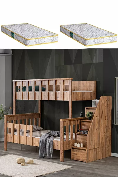 МДФ профил двойно легло, Делукс разделяемо легло - Орех + 2 броя комфорт матрак