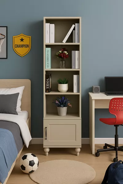 طقم كومودين ورف كتب Alin MDF | أرجل خشبية | غطاء بتشطيب REHAU | تصميم عملي وخاص