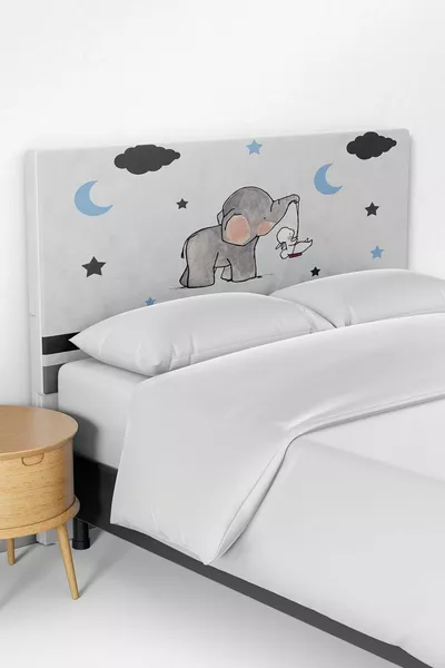 White Cute Elephant Pattern Children's Room Bed Base Headboard Cover