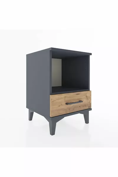 Hyperion Nightstand Single Shelf Single Drawer Anthracite-Pine