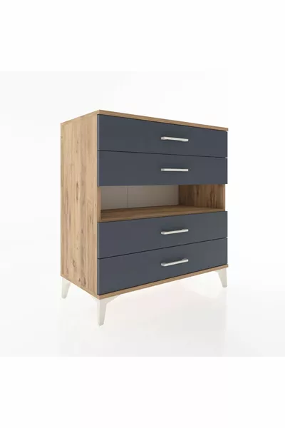 Hyperion Şifonyer Tek Raflı 4 Çekmeceli  Çam-Antrasit