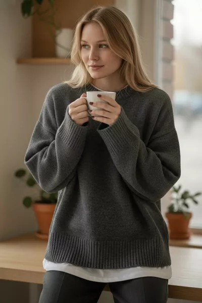 Дамски свръхголям пуловер FÜME - Мека текстура с кръгло деколте