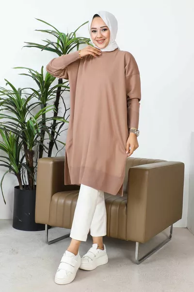 Mink Bicycle Collar Mercerized Loose Knit Tunic