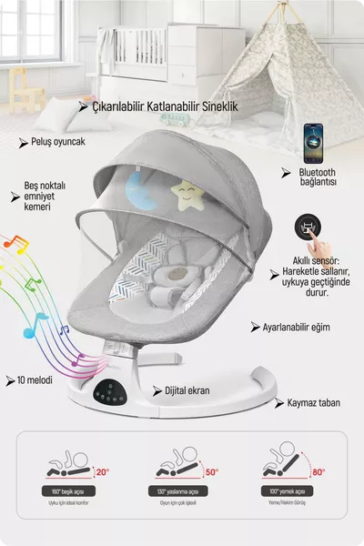 Movibaby Bewegungssensor Automatischer Babyschaukel - Grau