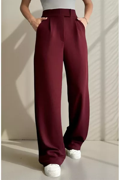 بنطال بالازو عالي الخصر بسحّاب على الخصر للنساء