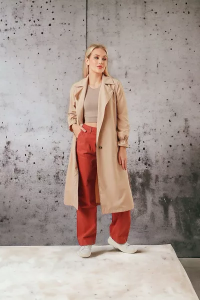 Shawl Collar Ribbed Sleeve Trench Coat
