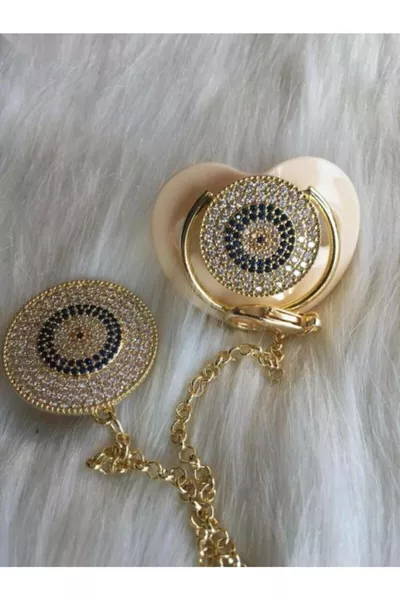 طقم مصاصة وسلسلة مزين بحجر الزركون وعين الحسد